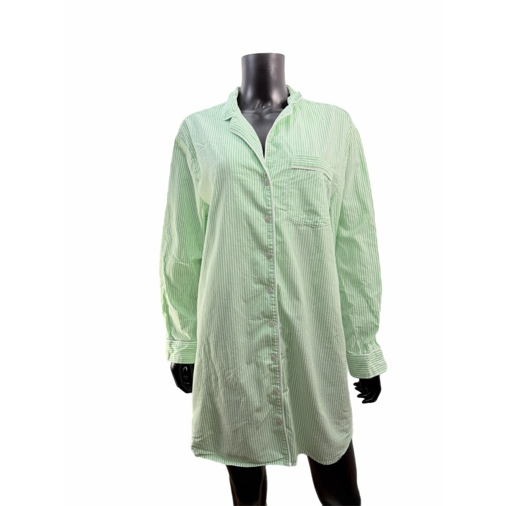 GapBody Green Striped 100% Cotton‎ Long Nightshirt Sleep Shirt Women's M
